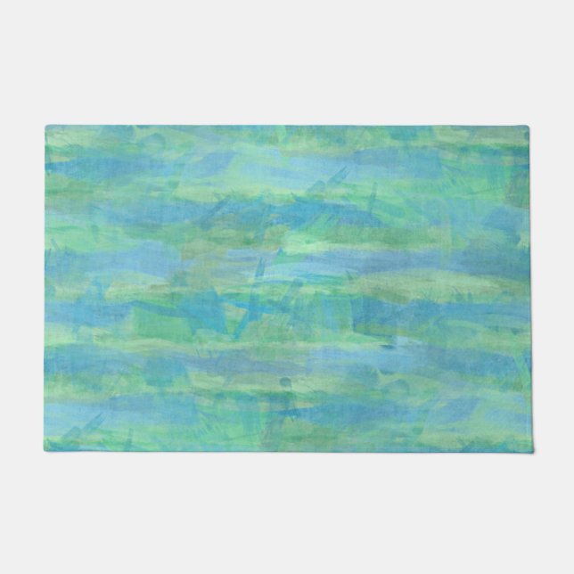 Lime Green Aqua Türkisblau Wasserfarben Streifen Fußmatte (Vorderseite)