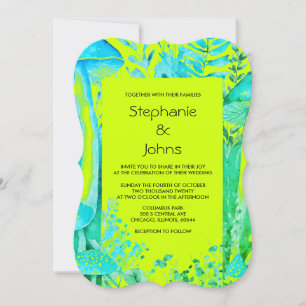 Lime Green Aquamarin Blue Mushroom Woodland Weddin Einladung