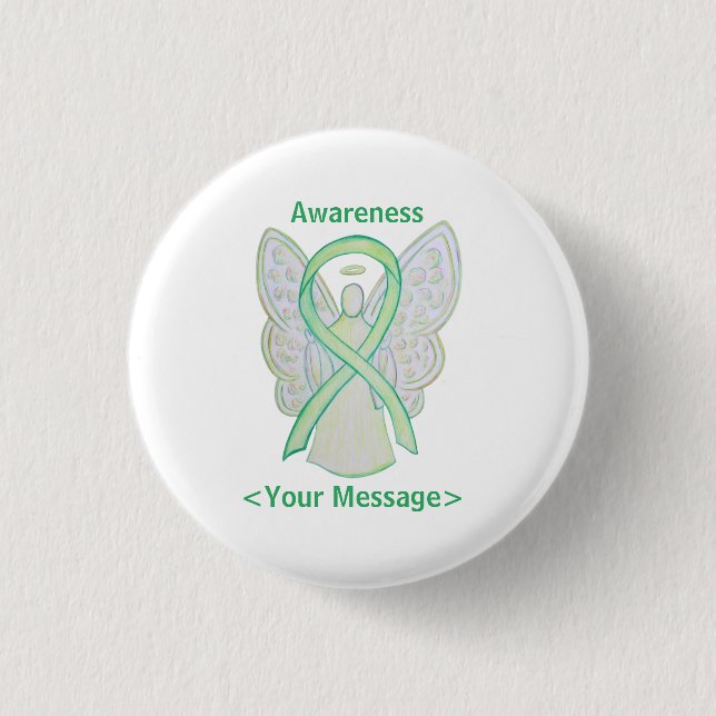 Lime Green Awareness Ribbon Angel Custom Button (Vorderseite)