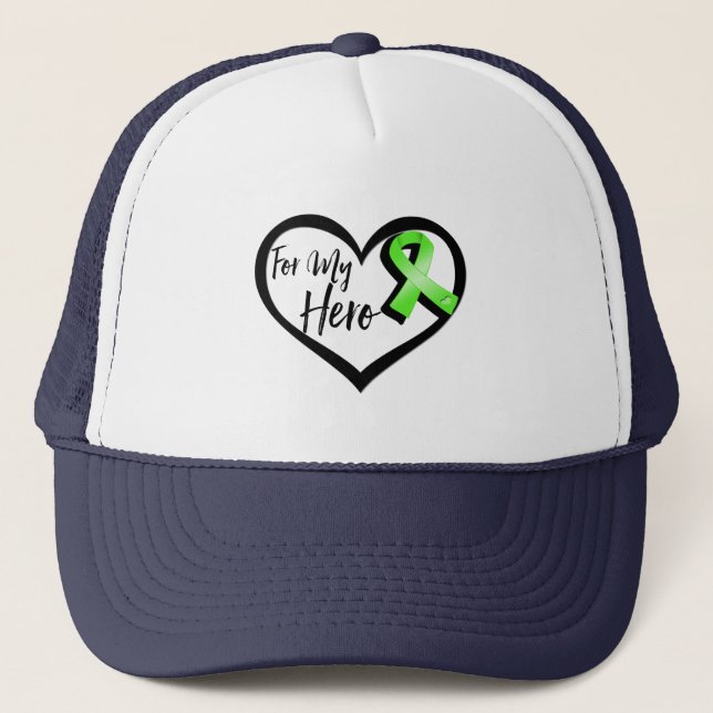 Lime Green Awareness Ribbon für meinen Helden Truckerkappe (Vorderseite)