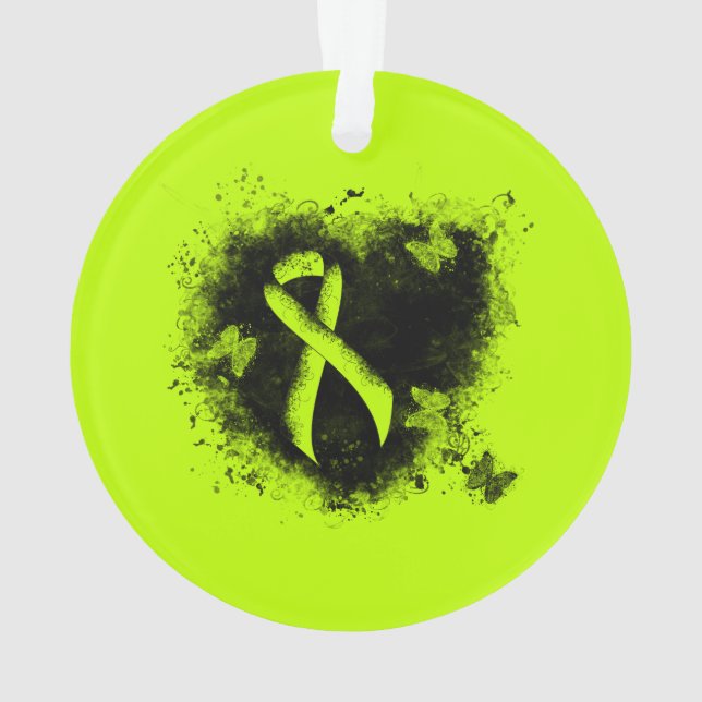 Lime Green Awareness Ribbon Grunge Herz Ornament (Rückseite)