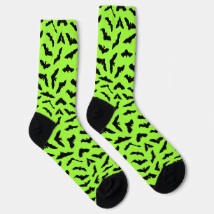 Lime Green Bat Pattern Halloween Socken