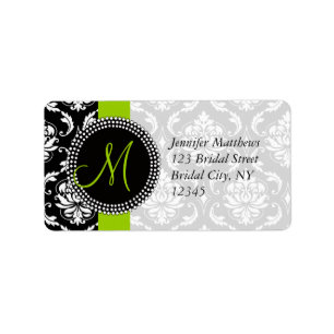Lime Green Black Damask Étiquettes de adresse pour