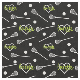Lime Green Black Lacrosse Sticks & Hearts Muster Stoff