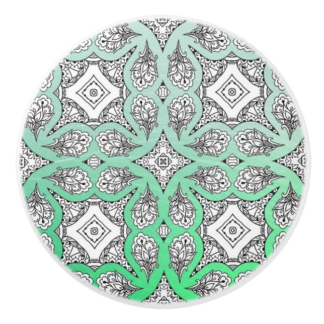 Lime Green Black Mandala Decorative Keramikknauf (Vorderseite)