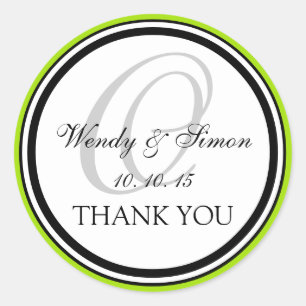 Lime Green Black Monogram O Wedding Danke Runder Aufkleber