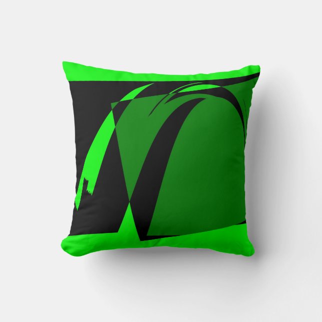 Lime Green Black Retro Abstrakt Art Deco Kissen (Vorderseite)