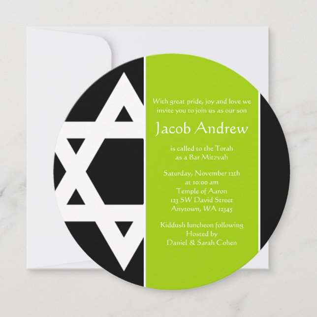 Lime Green Black Star von David Round Bar Mitzvah Einladung (Vorderseite)