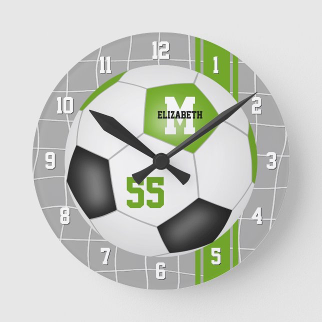lime green black varsity stripes soccer player runde wanduhr (Vorderseite)