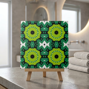 Lime Green Black & White Geometric Muster Fliese