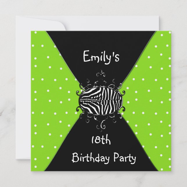Lime Green Black White Invitation 18e anniversaire (Devant)