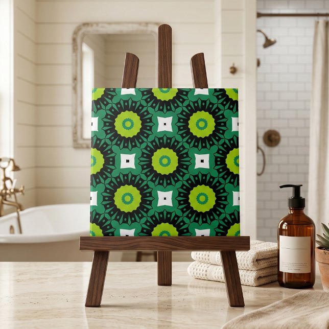 Lime Green Black & White Mosaic Geometric Muster Fliese (Von Creator hochgeladen)