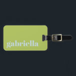 Lime Green Blue Bold Typografy Personalisiert Name Gepäckanhänger<br><div class="desc">Bold Modern Typografy Personalisiert Name Luggage Tag in Lime Green und Pastell Light Blue</div>