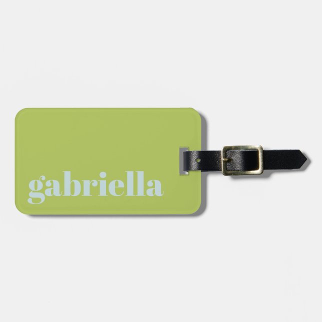 Lime Green Blue Bold Typografy Personalisiert Name Gepäckanhänger (Vorderseite horizontal)
