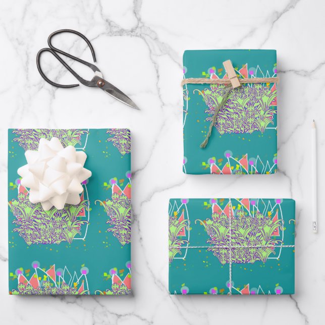 Lime Green Blume Gift Geschenkpapier Set (Vorderseite)