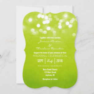 Lime Green Bokeh Glitzer Lights Wedding Einladung