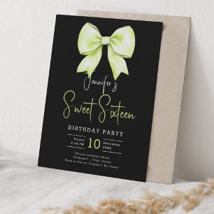 Lime Green Bow Coquette Script Sweet 16 Black Einladung