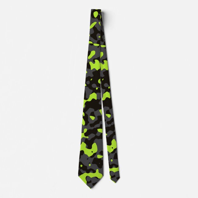 Lime Green Camouflage in Grau und Schwarz Krawatte (Vorderseite)