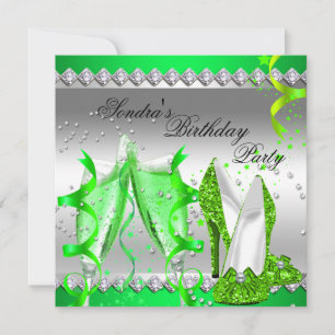 Lime Green Champagne Glitzer Shoes Geburtstagspart Einladung