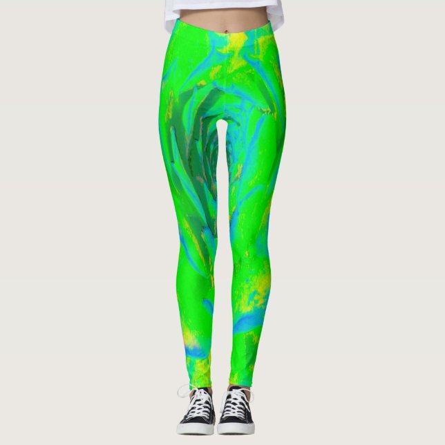 Lime Green Chartreuse Succulent Sedum Rosette Leggings (Vorderseite)