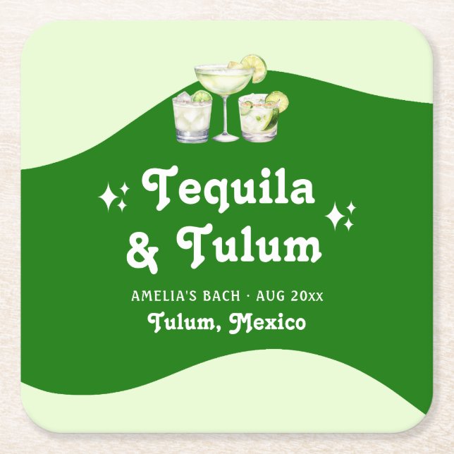 Lime Green Citrus Tequila & Tulum Bachelorette Rechteckiger Pappuntersetzer (Vorderseite)