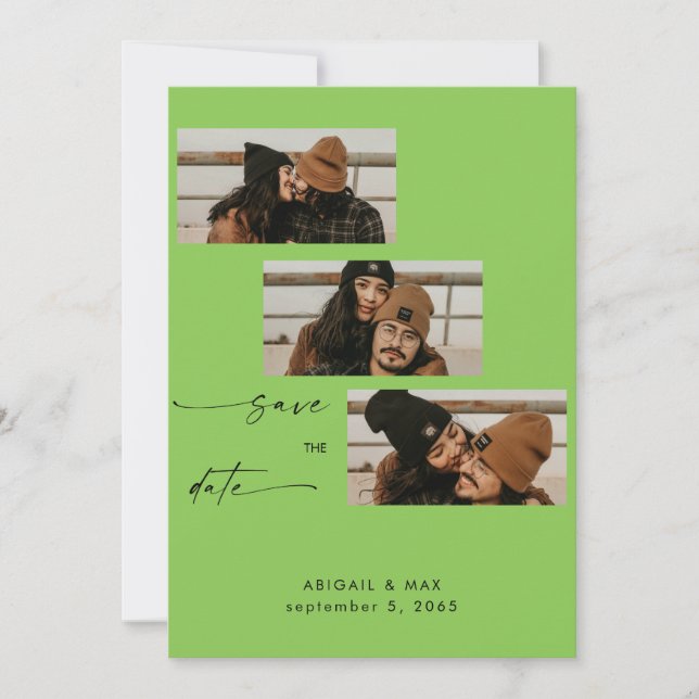 Lime Green Collage Foto Wedding Save the Date (Vorderseite)