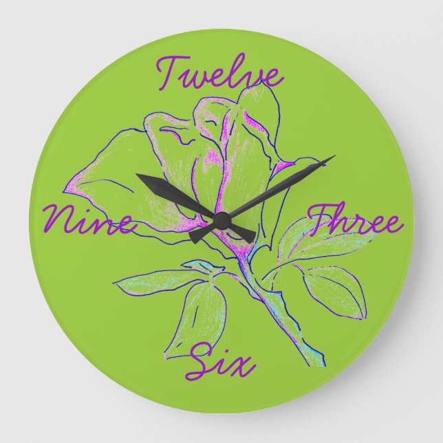 Lime Green Cursive Clock Große Wanduhr (Vorderseite)