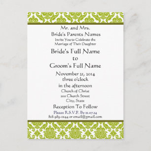 Lime Green Damask auf der Einladung zur White Wedd