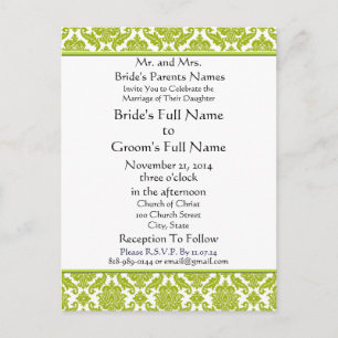 Lime Green Damask auf der Einladung zur White Wedd
