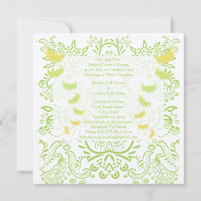 Lime Green Damask Einladung zur Hochzeit (Vorderseite)