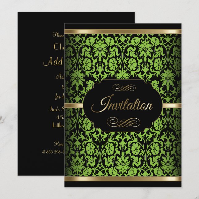 Lime Green Damask Party Celebration| DIREKT Einladung (Vorne/Hinten)