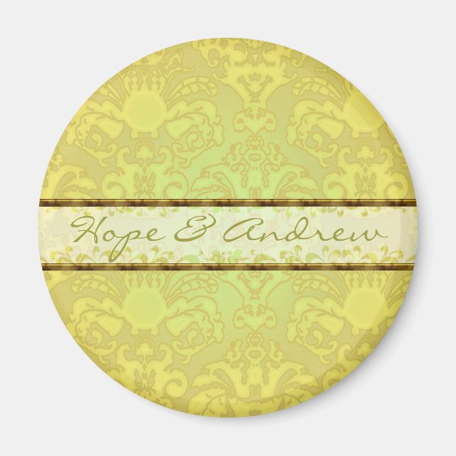 Lime Green Damask Wedding Magnet (Vorne)