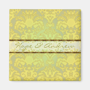 Lime Green Damask Wedding Magnet
