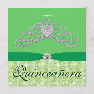 Lime Green Diamond Tiara Green Quincenera Einladung
