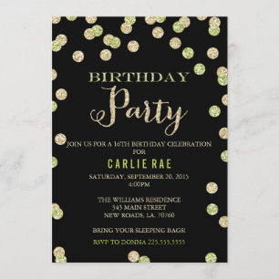 Lime Green et Parties scintillant or Invitations d