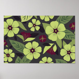 Lime Green Floral auf dunkelgrauem Hintergrund Poster