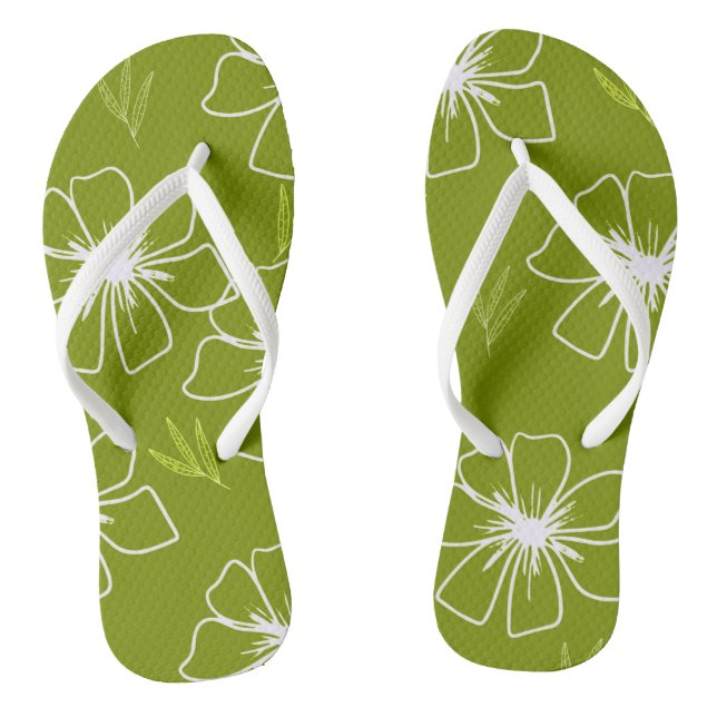 Lime Green Floral Design Flip Flops (Fußbett)