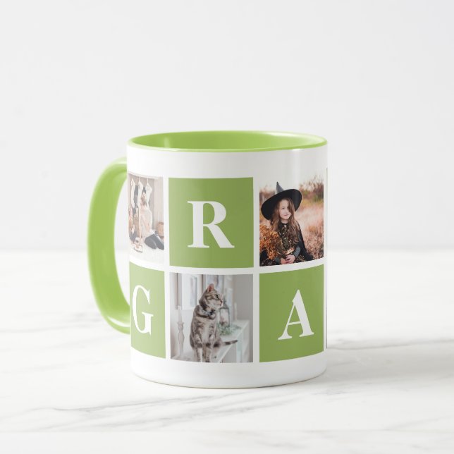 Lime Green Foto Collage Tasse für Großeltern (Vorderseite Links)