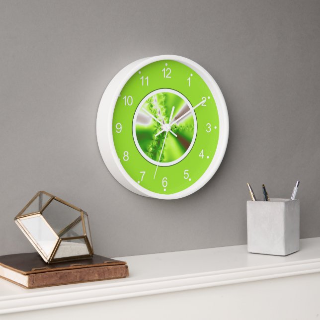 Lime Green Fraktal Art Uhr (Büro)