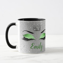Lime Green Glitzern Eyes Monogram Tasse