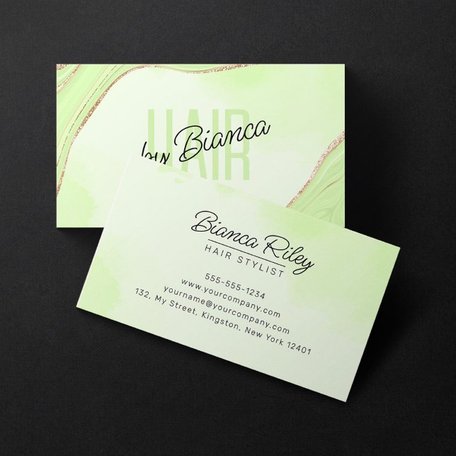 Lime Green Gold Glitzer Agate Hair Stylist Salon Visitenkarte (Von Creator hochgeladen)