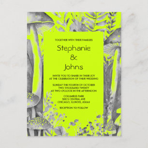 Lime Green Grey Black Woodland Mushroom Wedding Einladungspostkarte