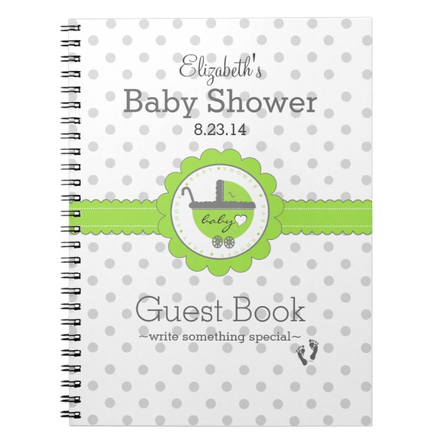 Lime Green & Grey Polka Dot Baby shower Livre d'hô (Devant)