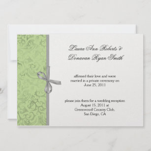 Lime Green Grey White Damask Post Wedding Einladung