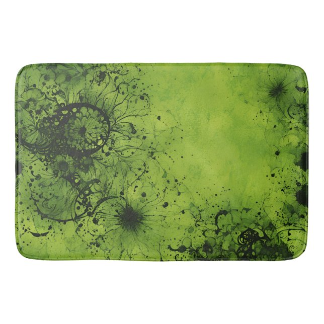Lime Green Grunge with Black Accents Badematte (Vorderseite)