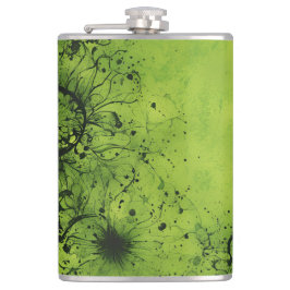 Lime Green Grunge with Black Accents Flachmann