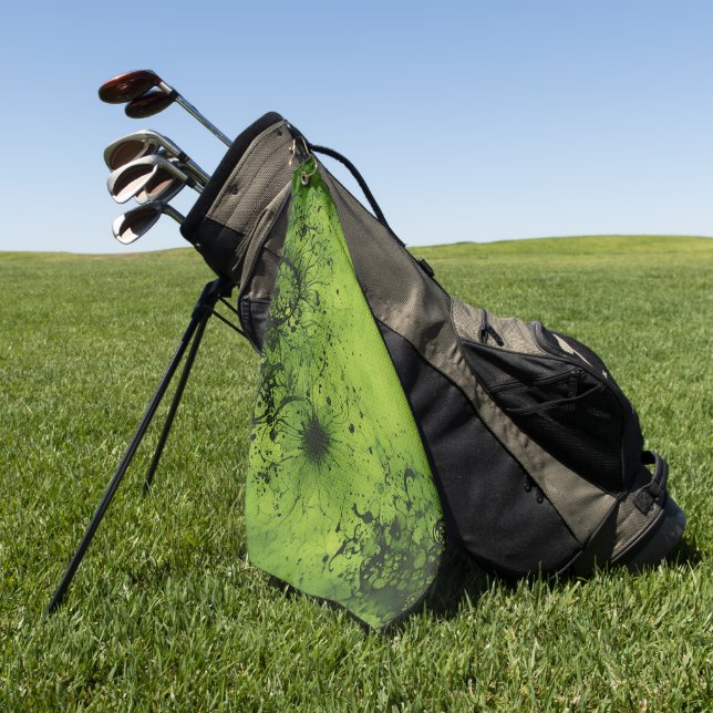 Lime Green Grunge with Black Accents Golfhandtuch (Gras)