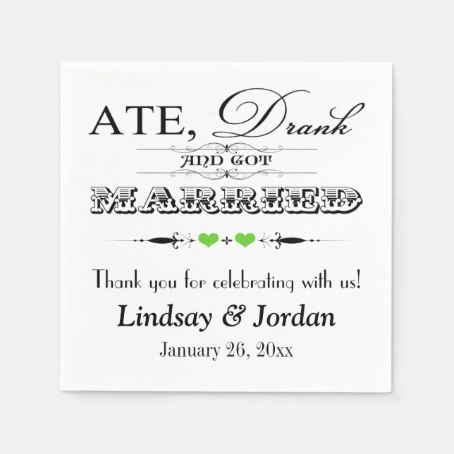 Lime Green Hearts and Scrolls Wedding Napkins Serviette (Vorderseite)
