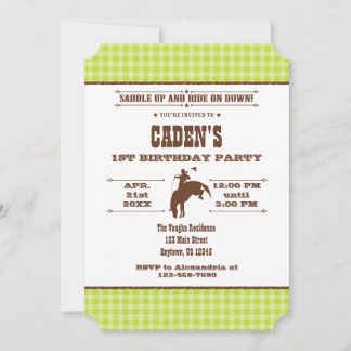 LIme Green Kariert Cowboy Rodeo Einladung zum Gebu
