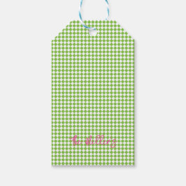 Lime Green Karo Preppy Pink NAME Festiver Spaß Geschenkanhänger